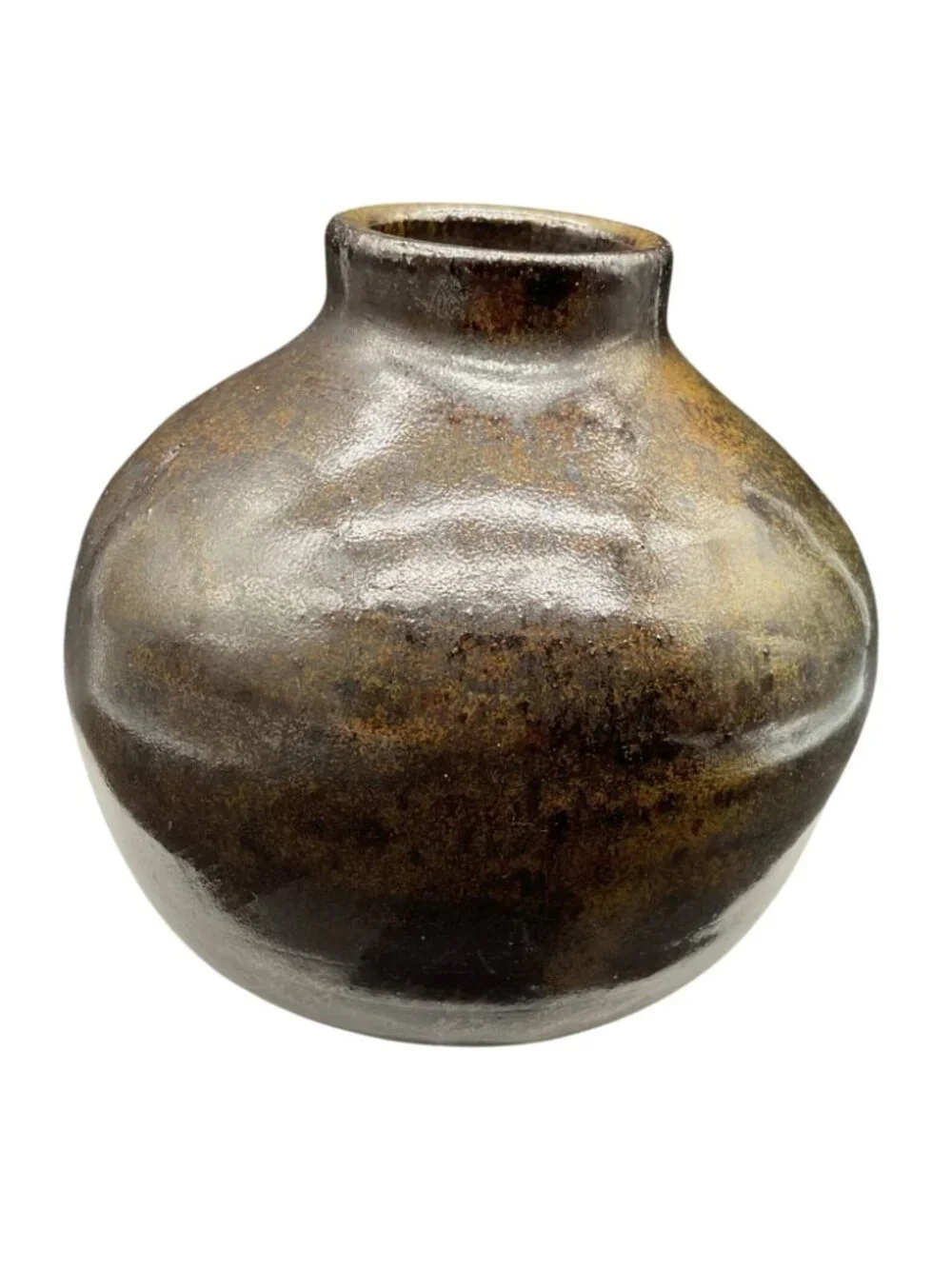 Handmade Ceramic Vase With Textured Brown Glaze Signed Base Rustic 4